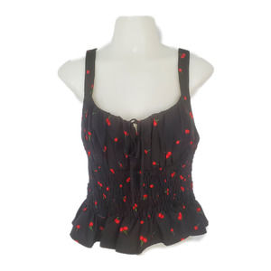 Topshop cherry/black corset style peplum cropped tank sz 8